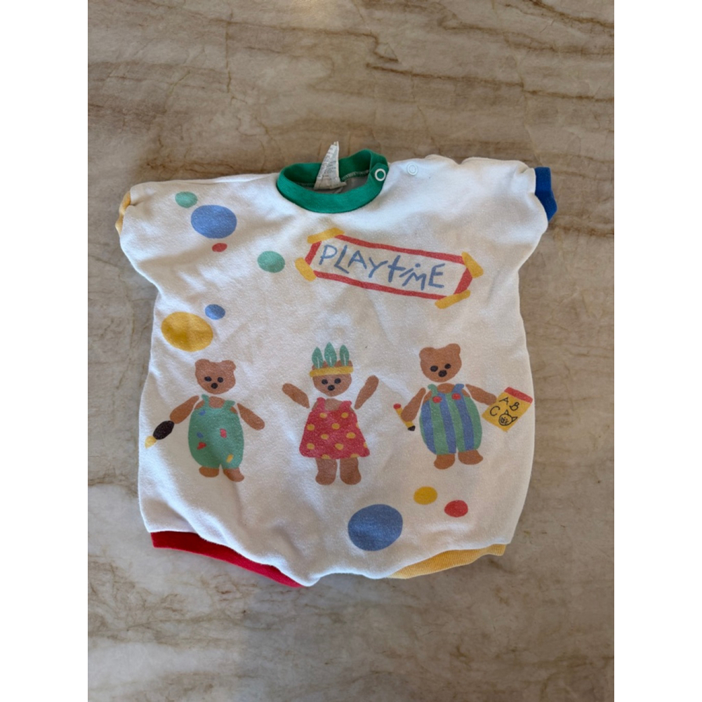 Vintage Baby Gear White Multicolor Playtime Bear romper Bodysuit 6 Months